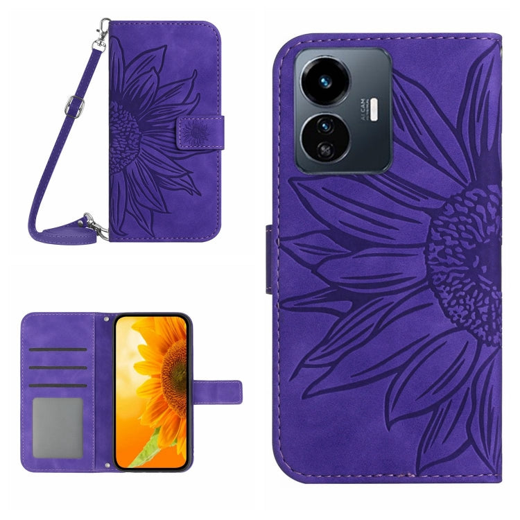 Skin Feel Sun Flower เคสโทรศัพท์หนังพลิกลายนูนพร้อมเชือกเส้นเล็ก, For vivo Y56 5G Global, For vivo Y02S Global / Y16 4G Global, For vivo Y77E 5G, For vivo Y77 5G Global / Y22S 4G Global