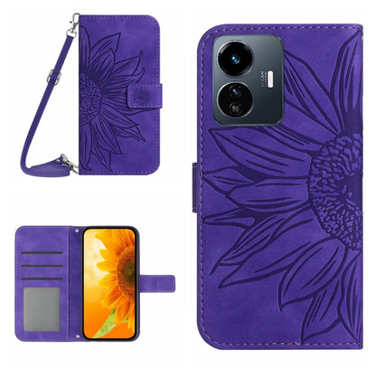 Skin Feel Sun Flower เคสโทรศัพท์หนังพลิกลายนูนพร้อมเชือกเส้นเล็ก, For vivo Y56 5G Global, For vivo Y02S Global / Y16 4G Global, For vivo Y77E 5G, For vivo Y77 5G Global / Y22S 4G Global