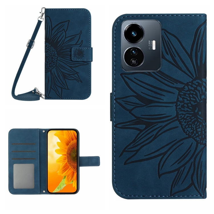 Skin Feel Sun Flower เคสโทรศัพท์หนังพลิกลายนูนพร้อมเชือกเส้นเล็ก, For vivo Y56 5G Global, For vivo Y02S Global / Y16 4G Global, For vivo Y77E 5G, For vivo Y77 5G Global / Y22S 4G Global