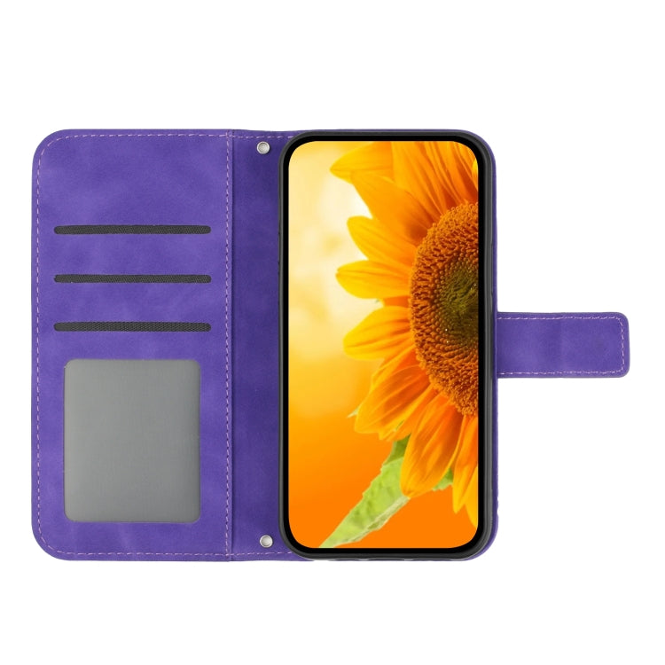 Skin Feel Sun Flower เคสโทรศัพท์หนังพลิกลายนูนพร้อมเชือกเส้นเล็ก, For vivo Y22 4G Global / Y35 4G Global