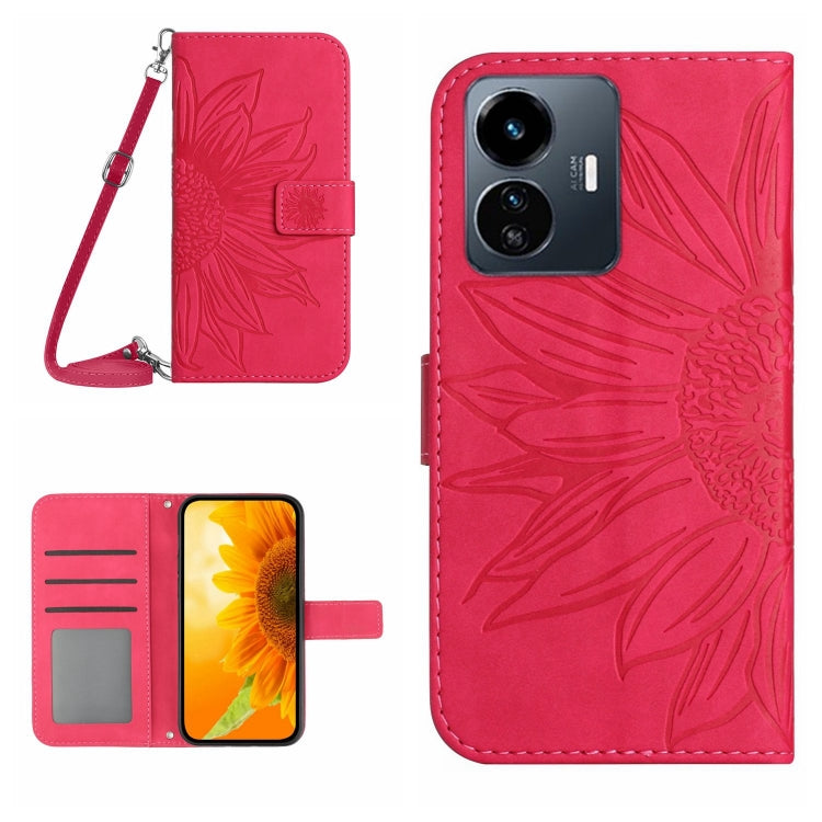 Skin Feel Sun Flower เคสโทรศัพท์หนังพลิกลายนูนพร้อมเชือกเส้นเล็ก, For vivo Y22 4G Global / Y35 4G Global