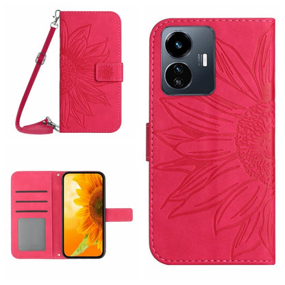 Skin Feel Sun Flower เคสโทรศัพท์หนังพลิกลายนูนพร้อมเชือกเส้นเล็ก, For vivo Y22 4G Global / Y35 4G Global