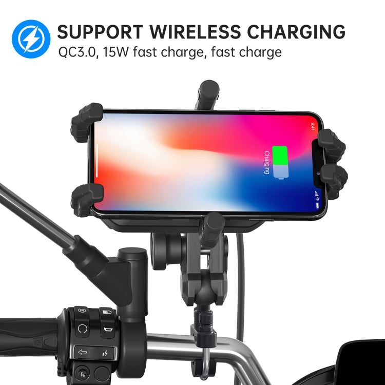 WUPP CS-1848B2 15W แท่นวางโทรศัพท์แบบชาร์จเร็วแบบไร้สายสำหรับรถจักรยานยนต์, Handlebars