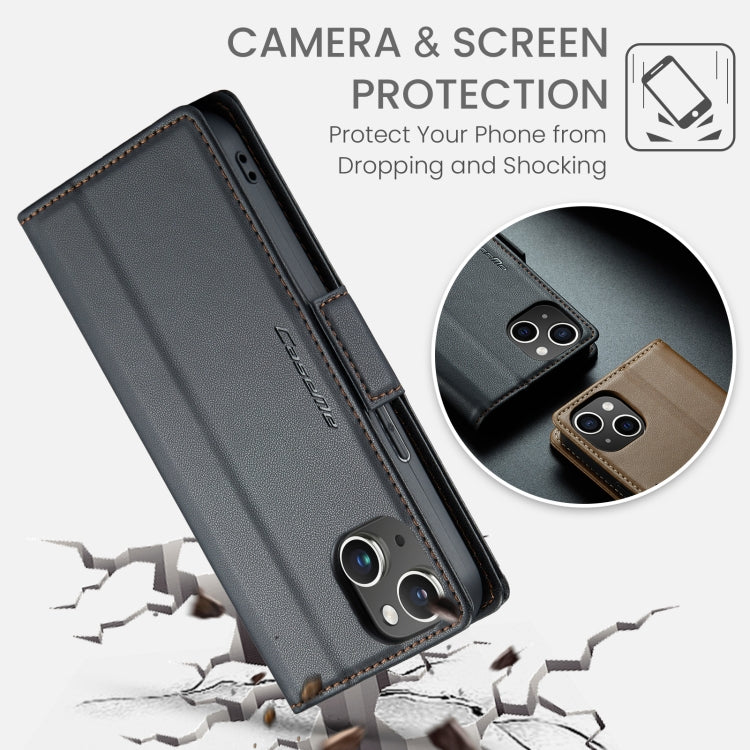 CaseMe 023 ซองใส่โทรศัพท์หนังกันขโมยหัวเข็มขัดลายลิ้นจี่ลายผีเสื้อ, For iPhone 14, For iPhone 15 Pro Max, For iPhone 14 Plus, For iPhone 15 Pro, For iPhone 14 Pro, For iPhone 15 Plus, For iPhone 14 Pro Max, For iPhone 15