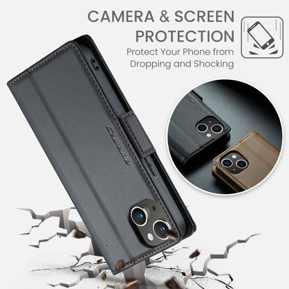 CaseMe 023 ซองใส่โทรศัพท์หนังกันขโมยหัวเข็มขัดลายลิ้นจี่ลายผีเสื้อ, For iPhone 14, For iPhone 15 Pro Max, For iPhone 14 Plus, For iPhone 15 Pro, For iPhone 14 Pro, For iPhone 15 Plus, For iPhone 14 Pro Max, For iPhone 15