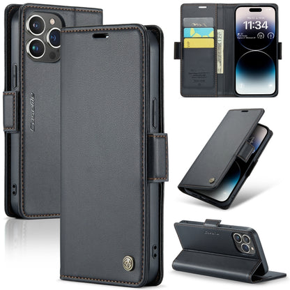 CaseMe 023 ซองใส่โทรศัพท์หนังกันขโมยหัวเข็มขัดลายลิ้นจี่ลายผีเสื้อ, For iPhone 14, For iPhone 15 Pro Max, For iPhone 14 Plus, For iPhone 15 Pro, For iPhone 14 Pro, For iPhone 15 Plus, For iPhone 14 Pro Max, For iPhone 15
