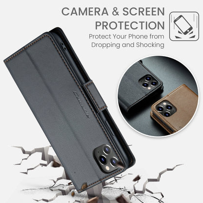 CaseMe 023 ซองใส่โทรศัพท์หนังกันขโมยหัวเข็มขัดลายลิ้นจี่ลายผีเสื้อ, For iPhone 11 Pro, For iPhone 11 Pro Max, For iPhone XS Max, For iPhone XS, For iPhone XR, For iPhone SE 2022/SE 2020/6/7/8, For iPhone 6 Plus/7 Plus/8 Plus