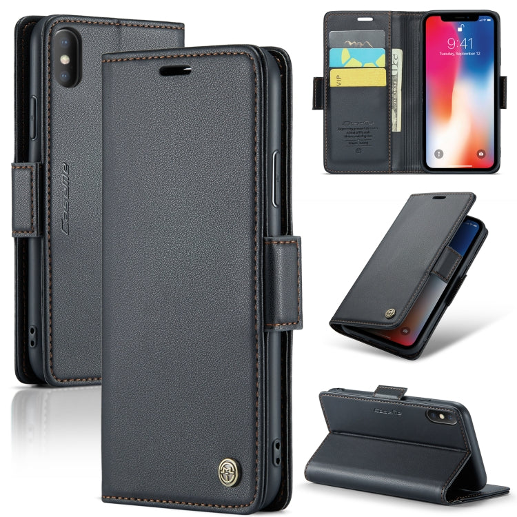CaseMe 023 ซองใส่โทรศัพท์หนังกันขโมยหัวเข็มขัดลายลิ้นจี่ลายผีเสื้อ, For iPhone 11 Pro, For iPhone 11 Pro Max, For iPhone XS Max, For iPhone XS, For iPhone XR, For iPhone SE 2022/SE 2020/6/7/8, For iPhone 6 Plus/7 Plus/8 Plus