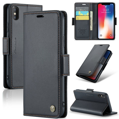 CaseMe 023 ซองใส่โทรศัพท์หนังกันขโมยหัวเข็มขัดลายลิ้นจี่ลายผีเสื้อ, For iPhone 11 Pro, For iPhone 11 Pro Max, For iPhone XS Max, For iPhone XS, For iPhone XR, For iPhone SE 2022/SE 2020/6/7/8, For iPhone 6 Plus/7 Plus/8 Plus