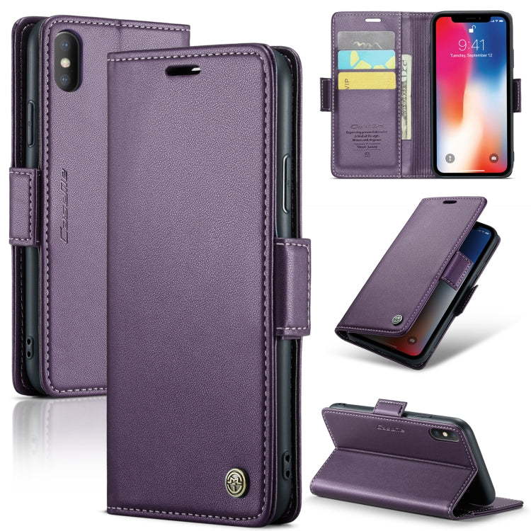CaseMe 023 ซองใส่โทรศัพท์หนังกันขโมยหัวเข็มขัดลายลิ้นจี่ลายผีเสื้อ, For iPhone 11 Pro, For iPhone 11 Pro Max, For iPhone XS Max, For iPhone XS, For iPhone XR, For iPhone SE 2022/SE 2020/6/7/8, For iPhone 6 Plus/7 Plus/8 Plus