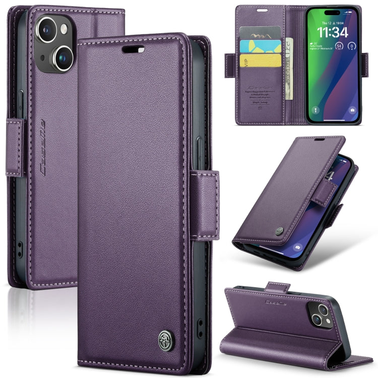 CaseMe 023 ซองใส่โทรศัพท์หนังกันขโมยหัวเข็มขัดลายลิ้นจี่ลายผีเสื้อ, For iPhone 14, For iPhone 15 Pro Max, For iPhone 14 Plus, For iPhone 15 Pro, For iPhone 14 Pro, For iPhone 15 Plus, For iPhone 14 Pro Max, For iPhone 15