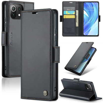 CaseMe 023 ซองใส่โทรศัพท์หนังกันขโมยหัวเข็มขัดลายลิ้นจี่ลายผีเสื้อ, For Xiaomi Redmi Note 11 Pro 5G Global, For Xiaomi Redmi Note 11 4G Global, For Xiaomi 11T / 11T Pro, For Xiaomi Mi 11 Lite, For Xiaomi Mi 10T 5G／10T Pro 5G                            ...