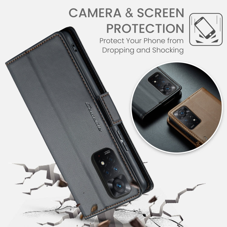 CaseMe 023 ซองใส่โทรศัพท์หนังกันขโมยหัวเข็มขัดลายลิ้นจี่ลายผีเสื้อ, For Xiaomi Redmi Note 11 Pro 5G Global, For Xiaomi Redmi Note 11 4G Global, For Xiaomi 11T / 11T Pro, For Xiaomi Mi 11 Lite, For Xiaomi Mi 10T 5G／10T Pro 5G                            ...