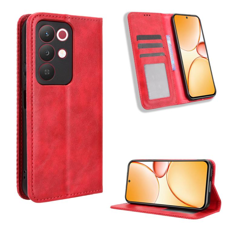 ซองใส่โทรศัพท์หนังพื้นผิวย้อนยุคหัวเข็มขัดแม่เหล็ก, For Realme C100 4G, For Realme C83 5G / P4 Lite 5G, For Realme P4 Power 5G, For Realme Note 80 4G, For Realme 16 5G, For Realme 16 Pro+ 5G, For Realme 16 Pro 5G, For Realme P4x 5G                     ...