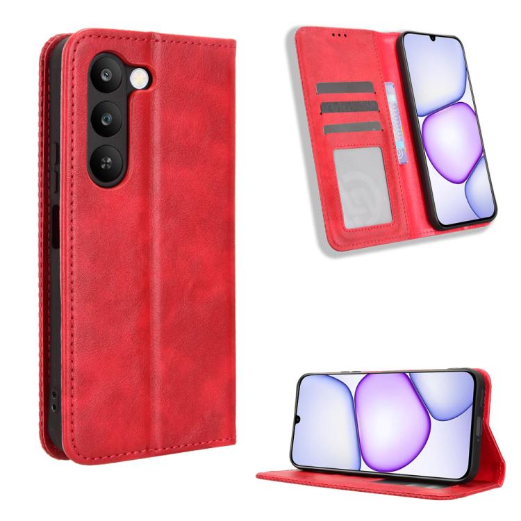 ซองใส่โทรศัพท์หนังพื้นผิวย้อนยุคหัวเข็มขัดแม่เหล็ก, For Realme C100 4G, For Realme C83 5G / P4 Lite 5G, For Realme P4 Power 5G, For Realme Note 80 4G, For Realme 16 5G, For Realme 16 Pro+ 5G, For Realme 16 Pro 5G, For Realme P4x 5G                     ...