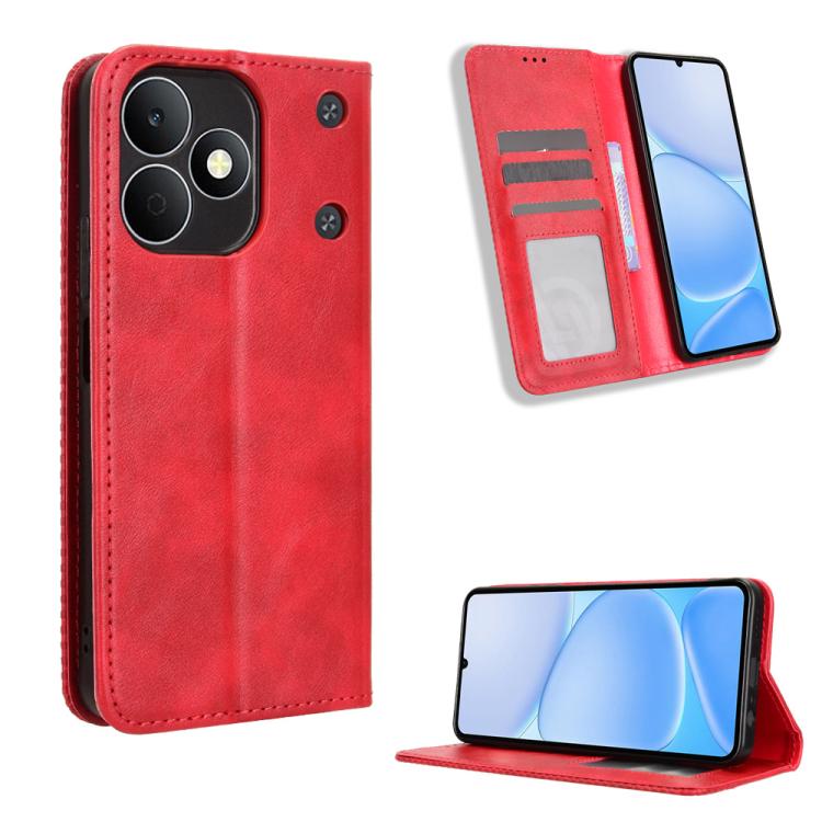 ซองใส่โทรศัพท์หนังพื้นผิวย้อนยุคหัวเข็มขัดแม่เหล็ก, For Realme C100 4G, For Realme C83 5G / P4 Lite 5G, For Realme P4 Power 5G, For Realme Note 80 4G, For Realme 16 5G, For Realme 16 Pro+ 5G, For Realme 16 Pro 5G, For Realme P4x 5G                     ...