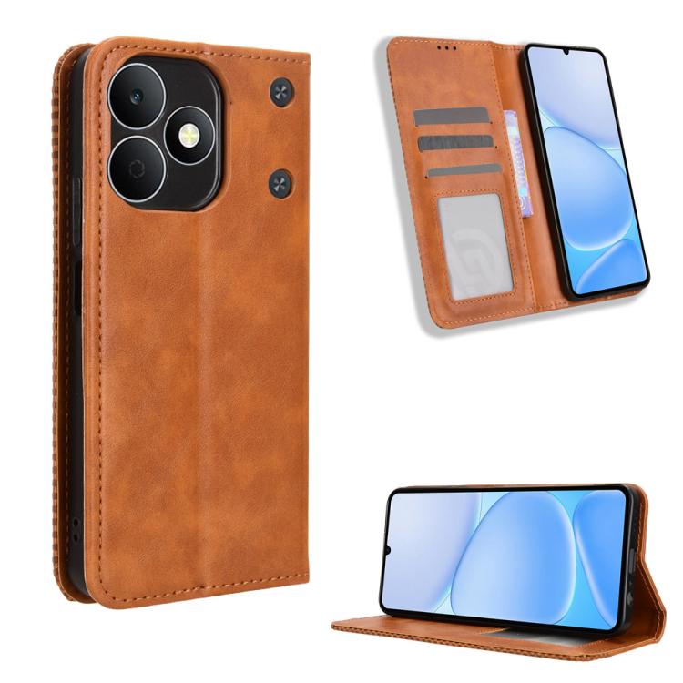 ซองใส่โทรศัพท์หนังพื้นผิวย้อนยุคหัวเข็มขัดแม่เหล็ก, For Realme C100 4G, For Realme C83 5G / P4 Lite 5G, For Realme P4 Power 5G, For Realme Note 80 4G, For Realme 16 5G, For Realme 16 Pro+ 5G, For Realme 16 Pro 5G, For Realme P4x 5G                     ...