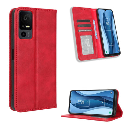 ซองใส่โทรศัพท์หนังพื้นผิวย้อนยุคหัวเข็มขัดแม่เหล็ก, For TCL 50 XL 5G, For TCL 50 5G, For TCL 50 SE 4G, For TCL 501 4G, For TCL 505 4G, For TCL 502, For TCL 40 XE 5G / 40 NxtPaper 5G, For TCL 40 NxtPaper 4G, For TCL 40 XE 5G, For TCL 40 XL, For TCL ION X