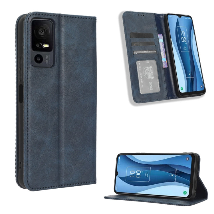 ซองใส่โทรศัพท์หนังพื้นผิวย้อนยุคหัวเข็มขัดแม่เหล็ก, For TCL 50 XL 5G, For TCL 50 5G, For TCL 50 SE 4G, For TCL 501 4G, For TCL 505 4G, For TCL 502, For TCL 40 XE 5G / 40 NxtPaper 5G, For TCL 40 NxtPaper 4G, For TCL 40 XE 5G, For TCL 40 XL, For TCL ION X