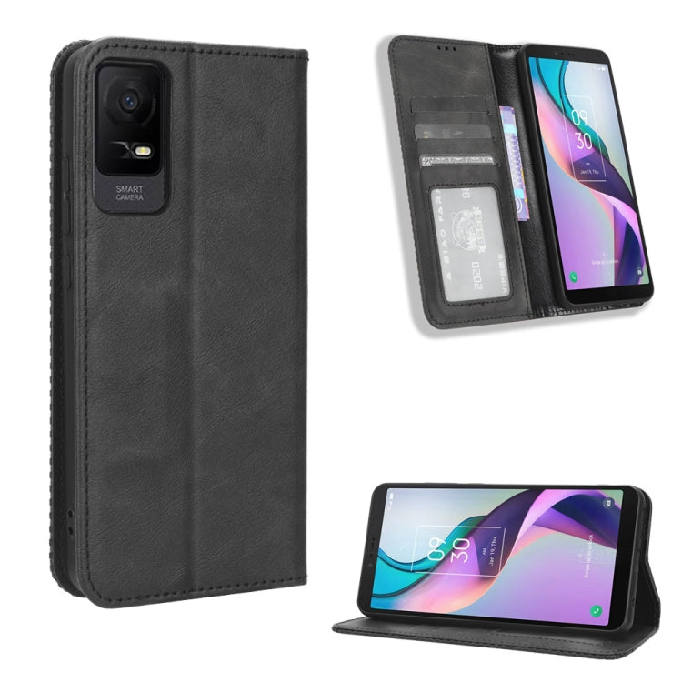ซองใส่โทรศัพท์หนังพื้นผิวย้อนยุคหัวเข็มขัดแม่เหล็ก, For TCL 50 XL 5G, For TCL 50 5G, For TCL 50 SE 4G, For TCL 501 4G, For TCL 505 4G, For TCL 502, For TCL 40 XE 5G / 40 NxtPaper 5G, For TCL 40 NxtPaper 4G, For TCL 40 XE 5G, For TCL 40 XL, For TCL ION X