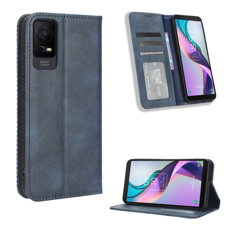 ซองใส่โทรศัพท์หนังพื้นผิวย้อนยุคหัวเข็มขัดแม่เหล็ก, For TCL 50 XL 5G, For TCL 50 5G, For TCL 50 SE 4G, For TCL 501 4G, For TCL 505 4G, For TCL 502, For TCL 40 XE 5G / 40 NxtPaper 5G, For TCL 40 NxtPaper 4G, For TCL 40 XE 5G, For TCL 40 XL, For TCL ION X
