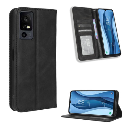 ซองใส่โทรศัพท์หนังพื้นผิวย้อนยุคหัวเข็มขัดแม่เหล็ก, For TCL 50 XL 5G, For TCL 50 5G, For TCL 50 SE 4G, For TCL 501 4G, For TCL 505 4G, For TCL 502, For TCL 40 XE 5G / 40 NxtPaper 5G, For TCL 40 NxtPaper 4G, For TCL 40 XE 5G, For TCL 40 XL, For TCL ION X