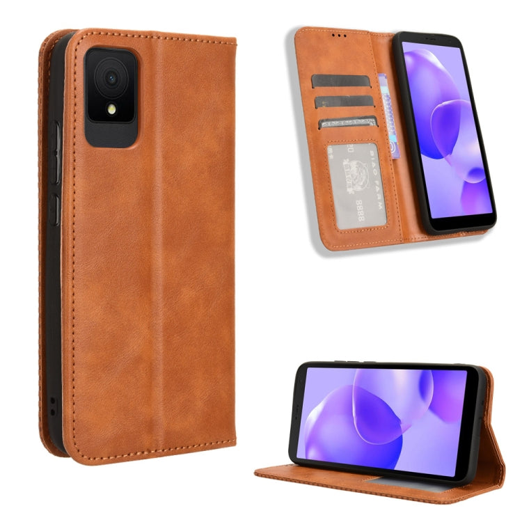 ซองใส่โทรศัพท์หนังพื้นผิวย้อนยุคหัวเข็มขัดแม่เหล็ก, For TCL 50 XL 5G, For TCL 50 5G, For TCL 50 SE 4G, For TCL 501 4G, For TCL 505 4G, For TCL 502, For TCL 40 XE 5G / 40 NxtPaper 5G, For TCL 40 NxtPaper 4G, For TCL 40 XE 5G, For TCL 40 XL, For TCL ION X