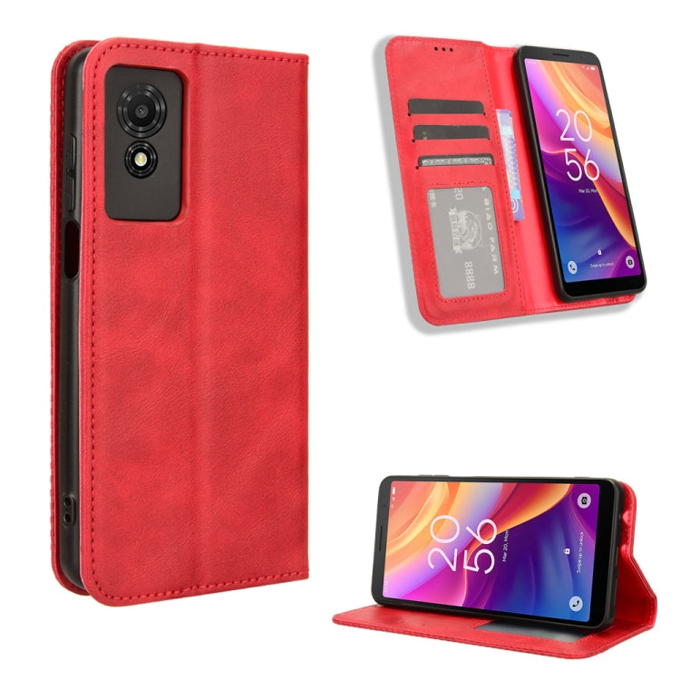 ซองใส่โทรศัพท์หนังพื้นผิวย้อนยุคหัวเข็มขัดแม่เหล็ก, For TCL 50 XL 5G, For TCL 50 5G, For TCL 50 SE 4G, For TCL 501 4G, For TCL 505 4G, For TCL 502, For TCL 40 XE 5G / 40 NxtPaper 5G, For TCL 40 NxtPaper 4G, For TCL 40 XE 5G, For TCL 40 XL, For TCL ION X