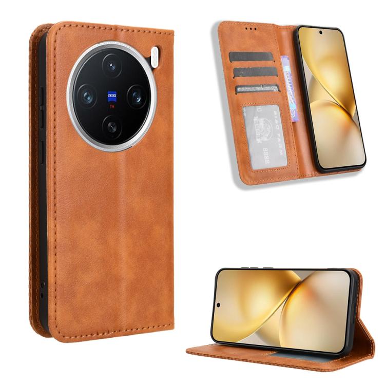 ซองใส่โทรศัพท์หนังพื้นผิวย้อนยุคหัวเข็มขัดแม่เหล็ก, For vivo Y04 4G / Y29s 5G, For vivo V50 5G, For vivo Y19s 4G, For vivo X200 5G, For vivo X200 Pro mini 5G, For vivo X200 Pro 5G, For vivo V40 Lite 4G / 5G IDN, For vivo V40e 5G / iQOO Z9S 5G          ...