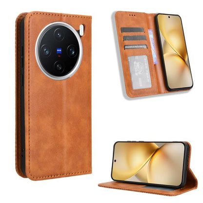 ซองใส่โทรศัพท์หนังพื้นผิวย้อนยุคหัวเข็มขัดแม่เหล็ก, For vivo Y04 4G / Y29s 5G, For vivo V50 5G, For vivo Y19s 4G, For vivo X200 5G, For vivo X200 Pro mini 5G, For vivo X200 Pro 5G, For vivo V40 Lite 4G / 5G IDN, For vivo V40e 5G / iQOO Z9S 5G          ...