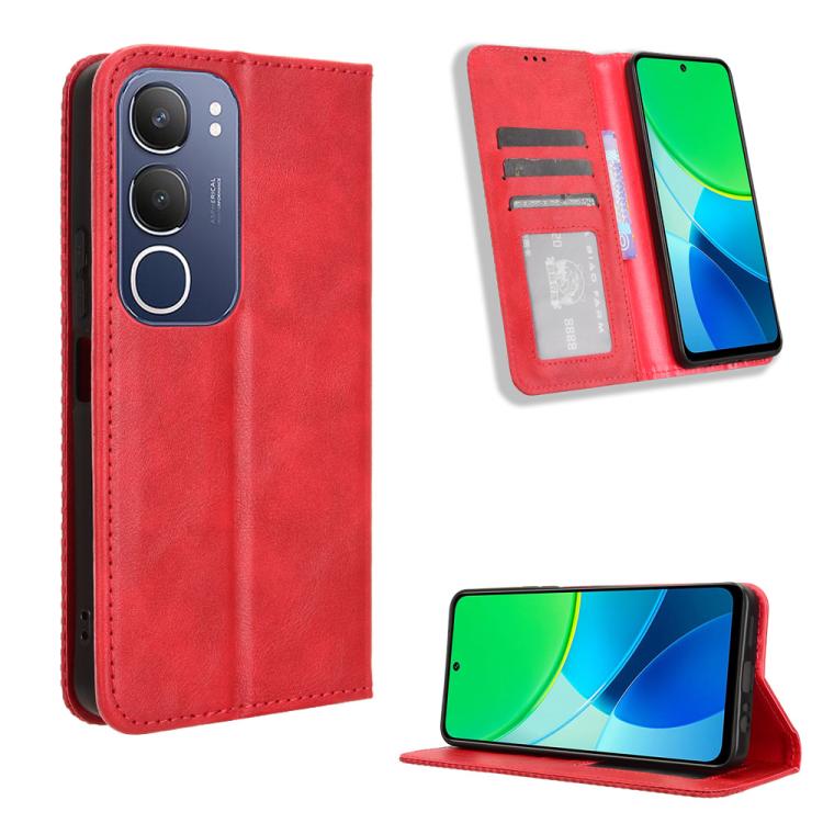 ซองใส่โทรศัพท์หนังพื้นผิวย้อนยุคหัวเข็มขัดแม่เหล็ก, For vivo Y04 4G / Y29s 5G, For vivo V50 5G, For vivo Y19s 4G, For vivo X200 5G, For vivo X200 Pro mini 5G, For vivo X200 Pro 5G, For vivo V40 Lite 4G / 5G IDN, For vivo V40e 5G / iQOO Z9S 5G          ...