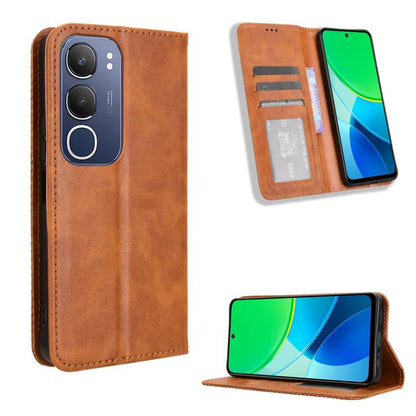 ซองใส่โทรศัพท์หนังพื้นผิวย้อนยุคหัวเข็มขัดแม่เหล็ก, For vivo Y04 4G / Y29s 5G, For vivo V50 5G, For vivo Y19s 4G, For vivo X200 5G, For vivo X200 Pro mini 5G, For vivo X200 Pro 5G, For vivo V40 Lite 4G / 5G IDN, For vivo V40e 5G / iQOO Z9S 5G          ...