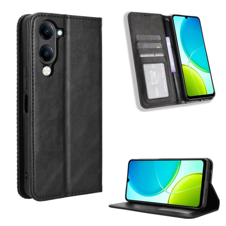 ซองใส่โทรศัพท์หนังพื้นผิวย้อนยุคหัวเข็มขัดแม่เหล็ก, For vivo Y04 4G / Y29s 5G, For vivo V50 5G, For vivo Y19s 4G, For vivo X200 5G, For vivo X200 Pro mini 5G, For vivo X200 Pro 5G, For vivo V40 Lite 4G / 5G IDN, For vivo V40e 5G / iQOO Z9S 5G          ...