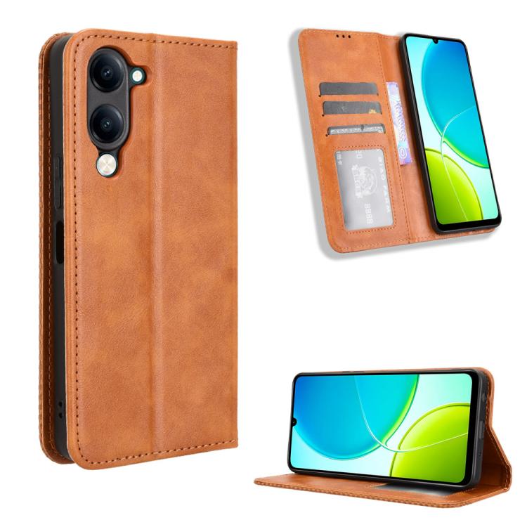 ซองใส่โทรศัพท์หนังพื้นผิวย้อนยุคหัวเข็มขัดแม่เหล็ก, For vivo Y04 4G / Y29s 5G, For vivo V50 5G, For vivo Y19s 4G, For vivo X200 5G, For vivo X200 Pro mini 5G, For vivo X200 Pro 5G, For vivo V40 Lite 4G / 5G IDN, For vivo V40e 5G / iQOO Z9S 5G          ...