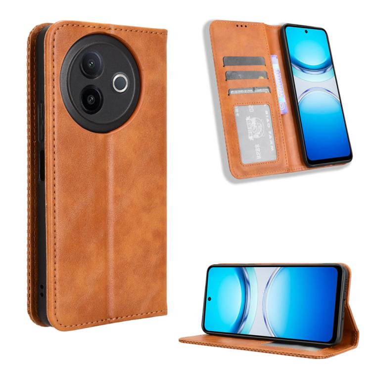 ซองใส่โทรศัพท์หนังพื้นผิวย้อนยุคหัวเข็มขัดแม่เหล็ก, For vivo X300, For vivo V60 Lite 4G / 5G, For vivo Y31 5G 2025, For vivo Y400 4G / 5G / iQOO Z10 Lite 4G, For vivo V60 5G, For vivo X200 FE / S30 Pro mini, For vivo X200s 5G                           ...