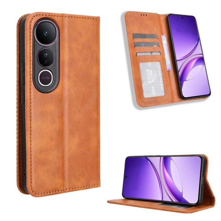 ซองใส่โทรศัพท์หนังพื้นผิวย้อนยุคหัวเข็มขัดแม่เหล็ก, For vivo X300, For vivo V60 Lite 4G / 5G, For vivo Y31 5G 2025, For vivo Y400 4G / 5G / iQOO Z10 Lite 4G, For vivo V60 5G, For vivo X200 FE / S30 Pro mini, For vivo X200s 5G                           ...