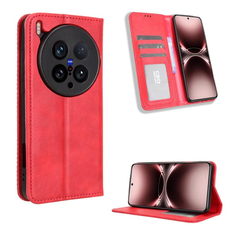 ซองใส่โทรศัพท์หนังพื้นผิวย้อนยุคหัวเข็มขัดแม่เหล็ก, For vivo X300, For vivo V60 Lite 4G / 5G, For vivo Y31 5G 2025, For vivo Y400 4G / 5G / iQOO Z10 Lite 4G, For vivo V60 5G, For vivo X200 FE / S30 Pro mini, For vivo X200s 5G                           ...