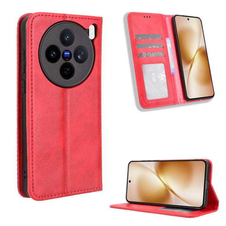 ซองใส่โทรศัพท์หนังพื้นผิวย้อนยุคหัวเข็มขัดแม่เหล็ก, For vivo X300, For vivo V60 Lite 4G / 5G, For vivo Y31 5G 2025, For vivo Y400 4G / 5G / iQOO Z10 Lite 4G, For vivo V60 5G, For vivo X200 FE / S30 Pro mini, For vivo X200s 5G                           ...