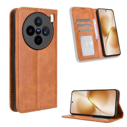 ซองใส่โทรศัพท์หนังพื้นผิวย้อนยุคหัวเข็มขัดแม่เหล็ก, For vivo X300, For vivo V60 Lite 4G / 5G, For vivo Y31 5G 2025, For vivo Y400 4G / 5G / iQOO Z10 Lite 4G, For vivo V60 5G, For vivo X200 FE / S30 Pro mini, For vivo X200s 5G                           ...