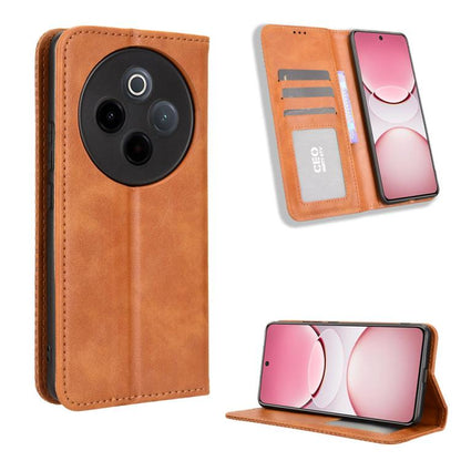 ซองใส่โทรศัพท์หนังพื้นผิวย้อนยุคหัวเข็มขัดแม่เหล็ก, For vivo X300, For vivo V60 Lite 4G / 5G, For vivo Y31 5G 2025, For vivo Y400 4G / 5G / iQOO Z10 Lite 4G, For vivo V60 5G, For vivo X200 FE / S30 Pro mini, For vivo X200s 5G                           ...