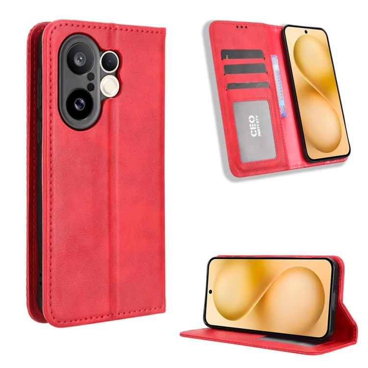 ซองใส่โทรศัพท์หนังพื้นผิวย้อนยุคหัวเข็มขัดแม่เหล็ก, For vivo X300, For vivo V60 Lite 4G / 5G, For vivo Y31 5G 2025, For vivo Y400 4G / 5G / iQOO Z10 Lite 4G, For vivo V60 5G, For vivo X200 FE / S30 Pro mini, For vivo X200s 5G                           ...