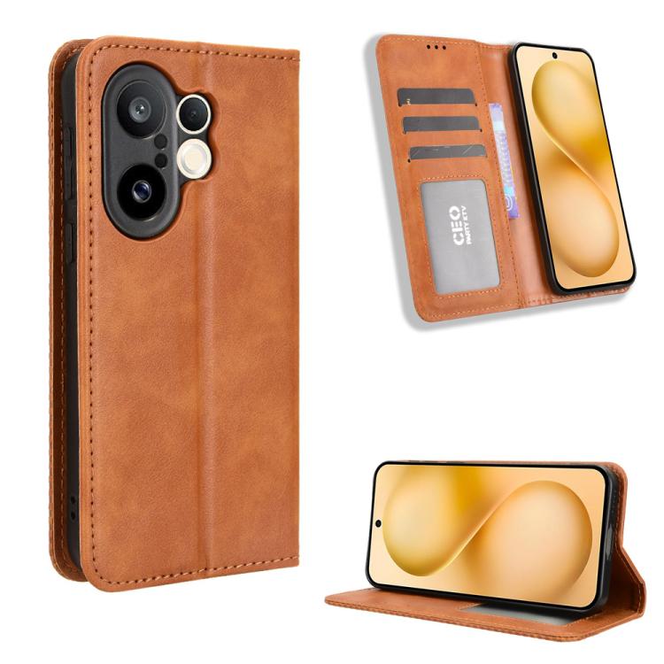 ซองใส่โทรศัพท์หนังพื้นผิวย้อนยุคหัวเข็มขัดแม่เหล็ก, For vivo X300, For vivo V60 Lite 4G / 5G, For vivo Y31 5G 2025, For vivo Y400 4G / 5G / iQOO Z10 Lite 4G, For vivo V60 5G, For vivo X200 FE / S30 Pro mini, For vivo X200s 5G                           ...