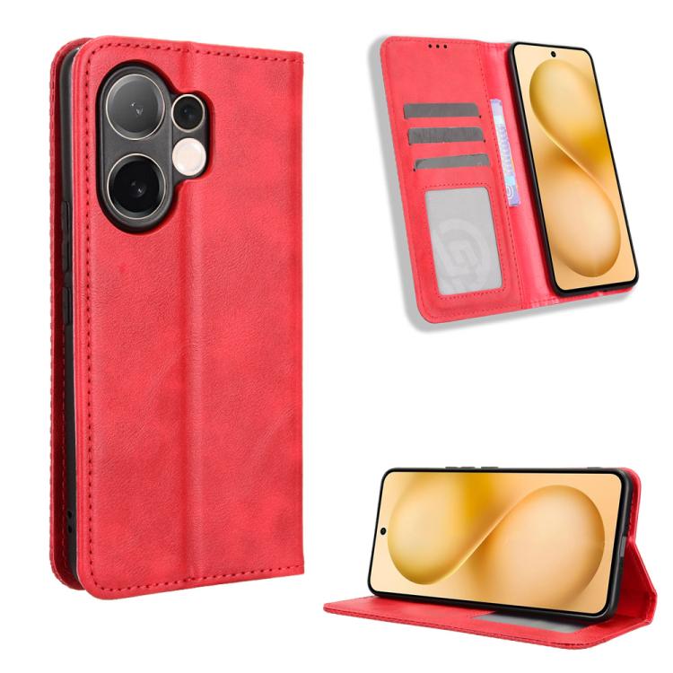 ซองใส่โทรศัพท์หนังพื้นผิวย้อนยุคหัวเข็มขัดแม่เหล็ก, For vivo X300, For vivo V60 Lite 4G / 5G, For vivo Y31 5G 2025, For vivo Y400 4G / 5G / iQOO Z10 Lite 4G, For vivo V60 5G, For vivo X200 FE / S30 Pro mini, For vivo X200s 5G                           ...