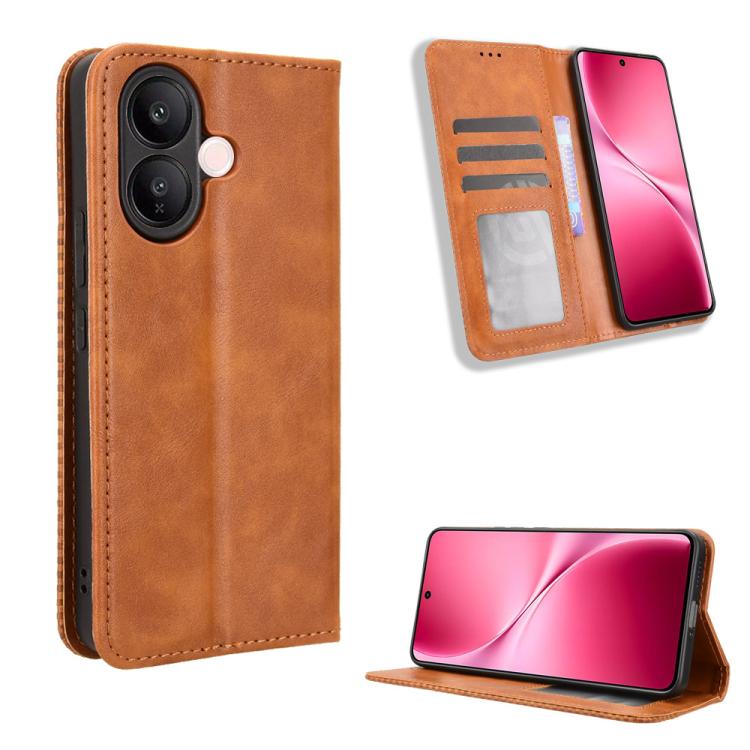 ซองใส่โทรศัพท์หนังพื้นผิวย้อนยุคหัวเข็มขัดแม่เหล็ก, For vivo X300, For vivo V60 Lite 4G / 5G, For vivo Y31 5G 2025, For vivo Y400 4G / 5G / iQOO Z10 Lite 4G, For vivo V60 5G, For vivo X200 FE / S30 Pro mini, For vivo X200s 5G                           ...