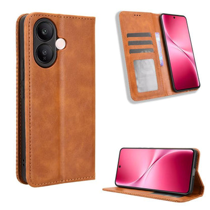 ซองใส่โทรศัพท์หนังพื้นผิวย้อนยุคหัวเข็มขัดแม่เหล็ก, For vivo X300, For vivo V60 Lite 4G / 5G, For vivo Y31 5G 2025, For vivo Y400 4G / 5G / iQOO Z10 Lite 4G, For vivo V60 5G, For vivo X200 FE / S30 Pro mini, For vivo X200s 5G                           ...
