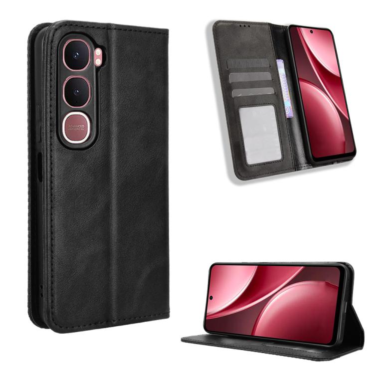 ซองใส่โทรศัพท์หนังพื้นผิวย้อนยุคหัวเข็มขัดแม่เหล็ก, For vivo X300, For vivo V60 Lite 4G / 5G, For vivo Y31 5G 2025, For vivo Y400 4G / 5G / iQOO Z10 Lite 4G, For vivo V60 5G, For vivo X200 FE / S30 Pro mini, For vivo X200s 5G                           ...