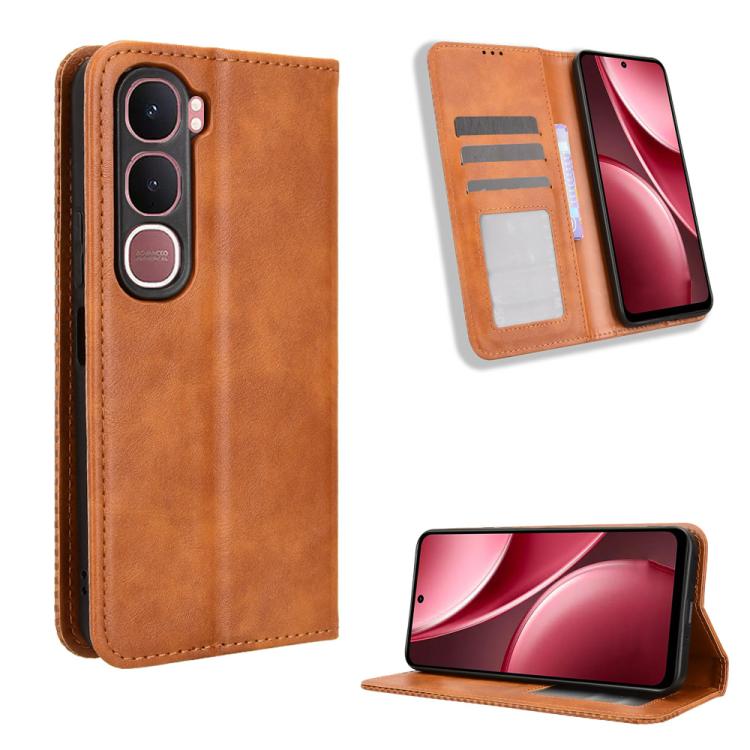 ซองใส่โทรศัพท์หนังพื้นผิวย้อนยุคหัวเข็มขัดแม่เหล็ก, For vivo X300, For vivo V60 Lite 4G / 5G, For vivo Y31 5G 2025, For vivo Y400 4G / 5G / iQOO Z10 Lite 4G, For vivo V60 5G, For vivo X200 FE / S30 Pro mini, For vivo X200s 5G                           ...