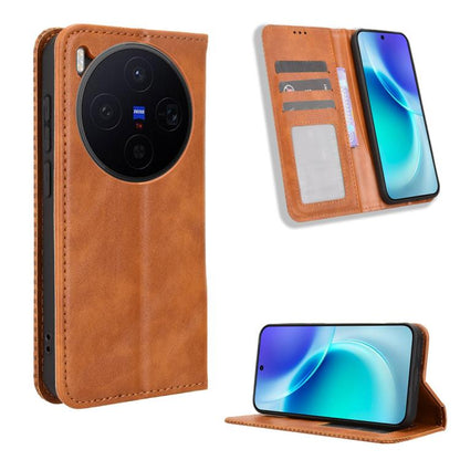 ซองใส่โทรศัพท์หนังพื้นผิวย้อนยุคหัวเข็มขัดแม่เหล็ก, For vivo X300, For vivo V60 Lite 4G / 5G, For vivo Y31 5G 2025, For vivo Y400 4G / 5G / iQOO Z10 Lite 4G, For vivo V60 5G, For vivo X200 FE / S30 Pro mini, For vivo X200s 5G                           ...