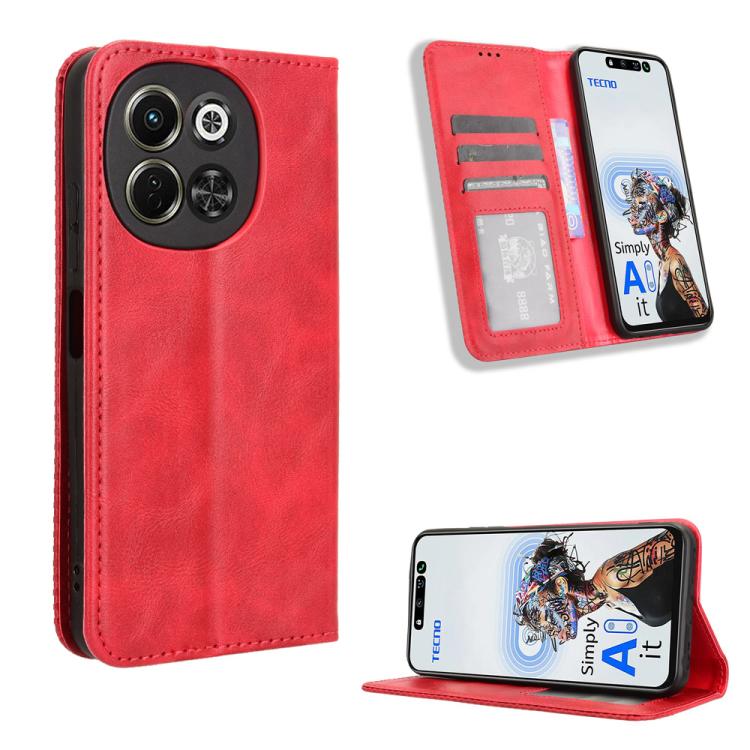 ซองใส่โทรศัพท์หนังพื้นผิวย้อนยุคหัวเข็มขัดแม่เหล็ก, For Tecno Spark 40 4G, For Tecno Pova 7 Ultra 5G, For Tecno Pova 7 4G, For Tecno Spark Go 2 4G, For Tecno Pova Curve 5G, For Tecno Camon 40 Pro 4G / 5G, For Tecno Camon 40 Premier 5G                  ...