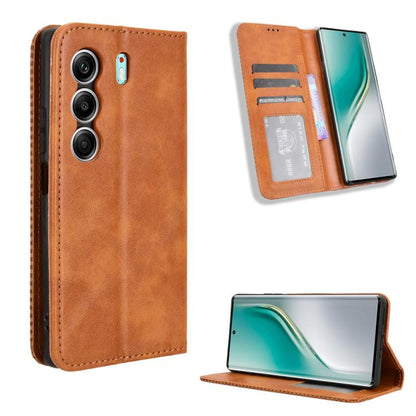 ซองใส่โทรศัพท์หนังพื้นผิวย้อนยุคหัวเข็มขัดแม่เหล็ก, For Tecno Spark 40 4G, For Tecno Pova 7 Ultra 5G, For Tecno Pova 7 4G, For Tecno Spark Go 2 4G, For Tecno Pova Curve 5G, For Tecno Camon 40 Pro 4G / 5G, For Tecno Camon 40 Premier 5G                  ...